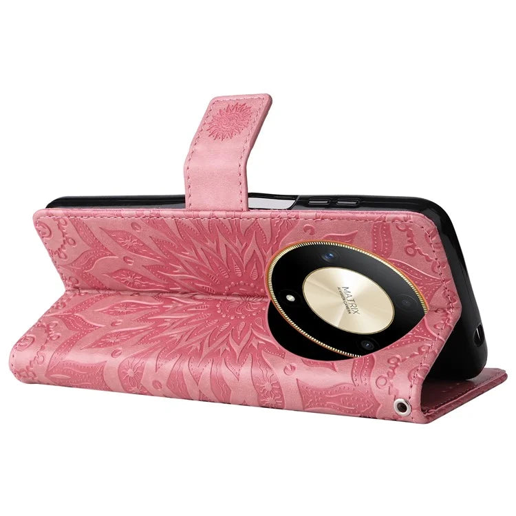 KT Imprinting Flower Series-1 For Honor Magic6 Lite 5G / X9b 5G / X50 5G Case Sunflower Leather Wallet Phone Cover