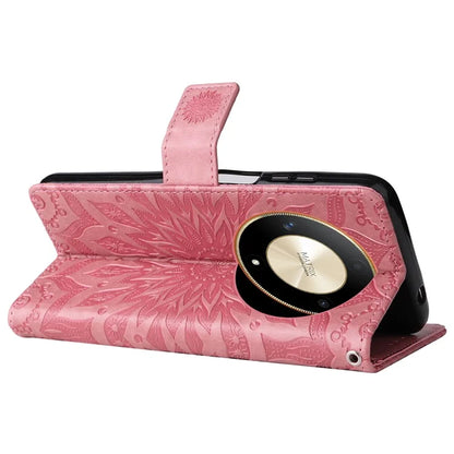 KT Imprinting Flower Series-1 For Honor Magic6 Lite 5G / X9b 5G / X50 5G Case Sunflower Leather Wallet Phone Cover