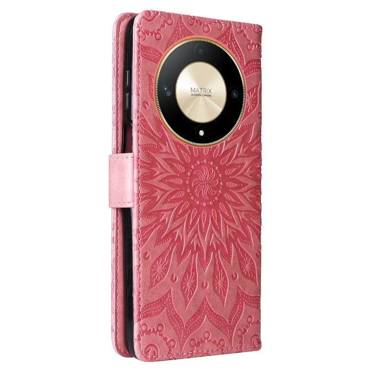 KT Imprinting Flower Series-1 For Honor Magic6 Lite 5G / X9b 5G / X50 5G Case Sunflower Leather Wallet Phone Cover