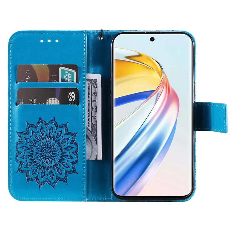KT Imprinting Flower Series-1 For Honor Magic6 Lite 5G / X9b 5G / X50 5G Case Sunflower Leather Wallet Phone Cover