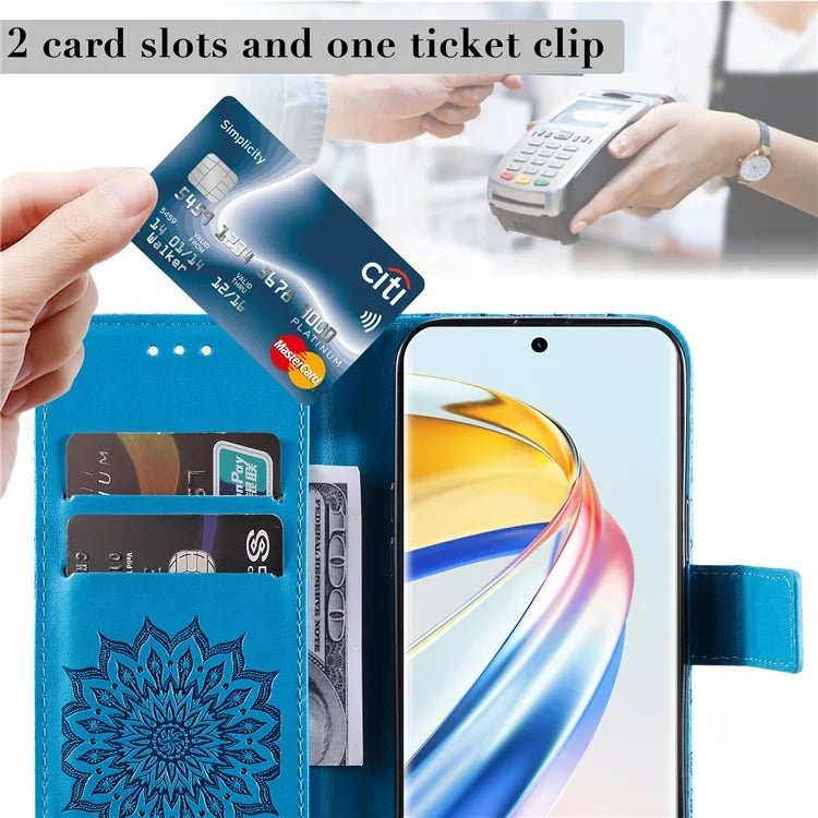 KT Imprinting Flower Series-1 For Honor Magic6 Lite 5G / X9b 5G / X50 5G Case Sunflower Leather Wallet Phone Cover