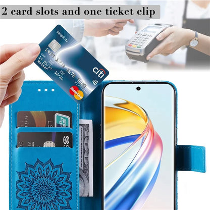 KT Imprinting Flower Series-1 For Honor Magic6 Lite 5G / X9b 5G / X50 5G Case Sunflower Leather Wallet Phone Cover