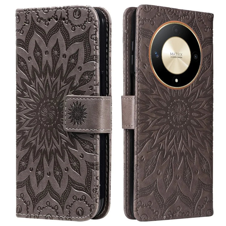 KT Imprinting Flower Series-1 For Honor Magic6 Lite 5G / X9b 5G / X50 5G Case Sunflower Leather Wallet Phone Cover