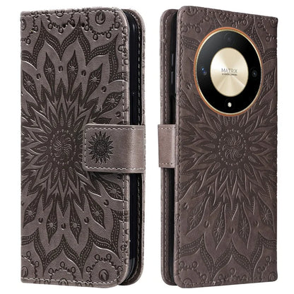KT Imprinting Flower Series-1 For Honor Magic6 Lite 5G / X9b 5G / X50 5G Case Sunflower Leather Wallet Phone Cover