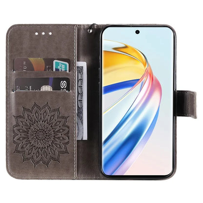 KT Imprinting Flower Series-1 For Honor Magic6 Lite 5G / X9b 5G / X50 5G Case Sunflower Leather Wallet Phone Cover