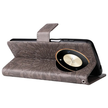 KT Imprinting Flower Series-1 For Honor Magic6 Lite 5G / X9b 5G / X50 5G Case Sunflower Leather Wallet Phone Cover