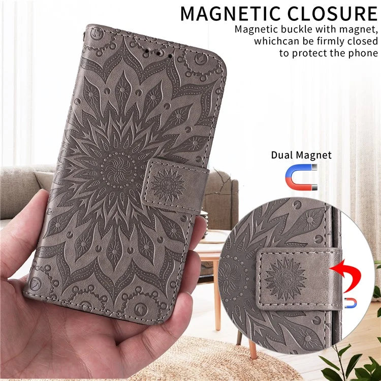 KT Imprinting Flower Series-1 For Honor Magic6 Lite 5G / X9b 5G / X50 5G Case Sunflower Leather Wallet Phone Cover