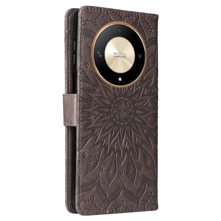 KT Imprinting Flower Series-1 For Honor Magic6 Lite 5G / X9b 5G / X50 5G Case Sunflower Leather Wallet Phone Cover