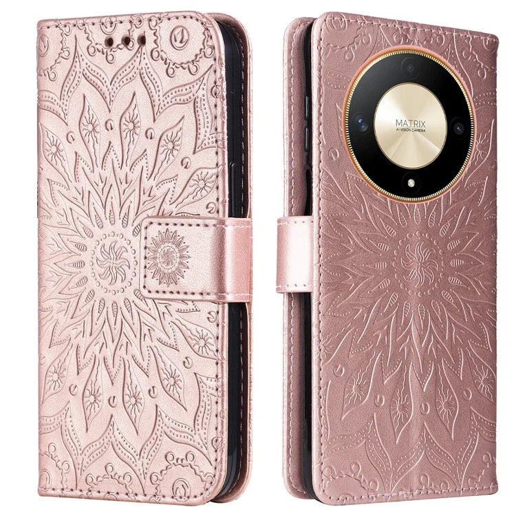 KT Imprinting Flower Series-1 For Honor Magic6 Lite 5G / X9b 5G / X50 5G Case Sunflower Leather Wallet Phone Cover