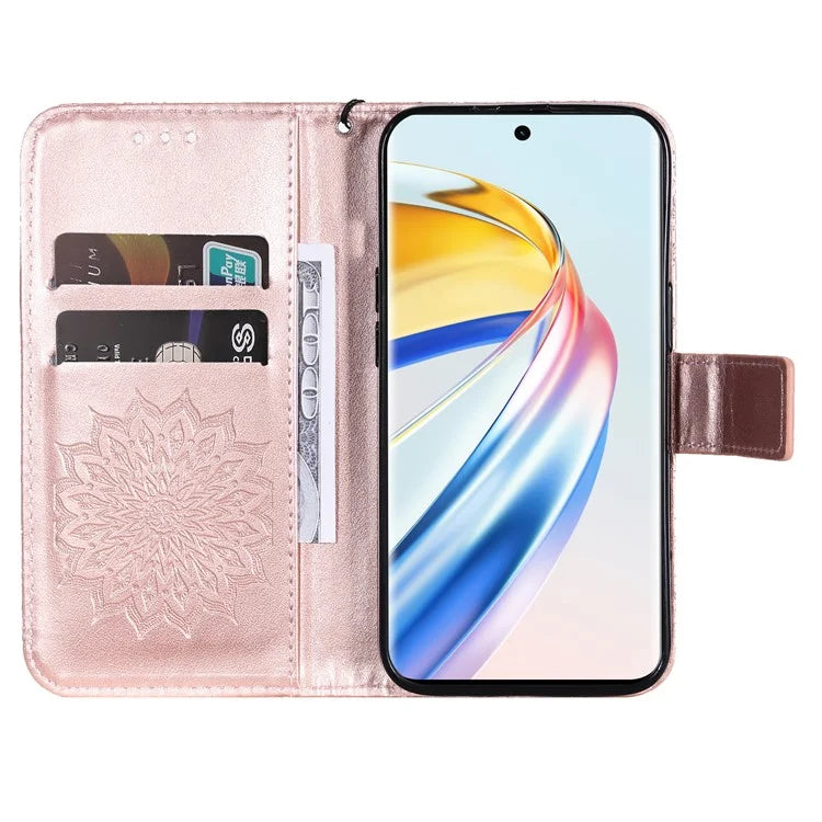 KT Imprinting Flower Series-1 For Honor Magic6 Lite 5G / X9b 5G / X50 5G Case Sunflower Leather Wallet Phone Cover