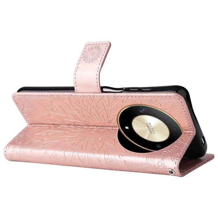KT Imprinting Flower Series-1 For Honor Magic6 Lite 5G / X9b 5G / X50 5G Case Sunflower Leather Wallet Phone Cover