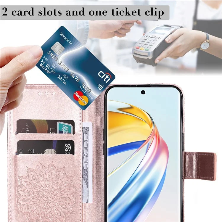KT Imprinting Flower Series-1 For Honor Magic6 Lite 5G / X9b 5G / X50 5G Case Sunflower Leather Wallet Phone Cover