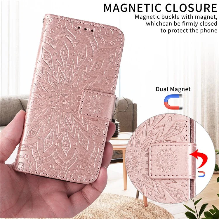 KT Imprinting Flower Series-1 For Honor Magic6 Lite 5G / X9b 5G / X50 5G Case Sunflower Leather Wallet Phone Cover
