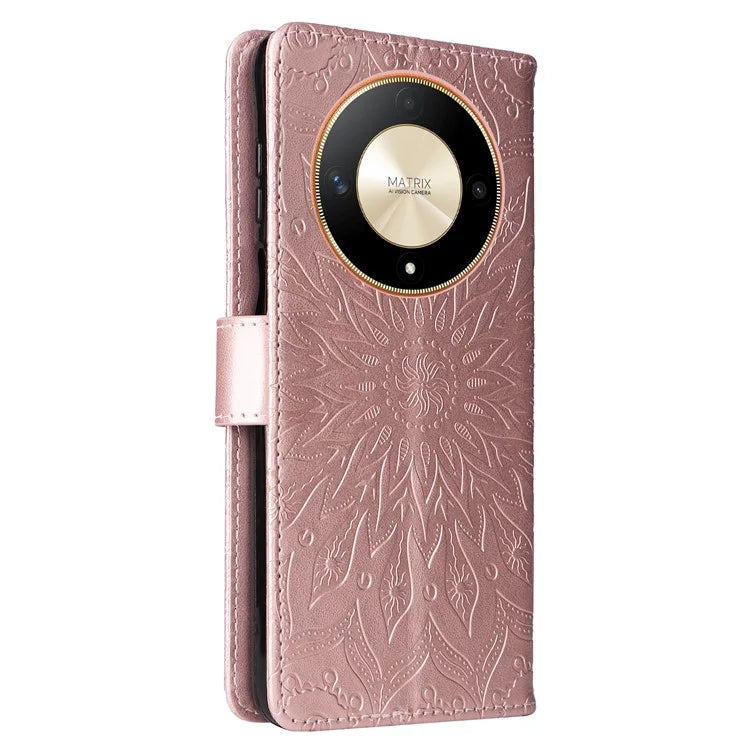 KT Imprinting Flower Series-1 For Honor Magic6 Lite 5G / X9b 5G / X50 5G Case Sunflower Leather Wallet Phone Cover