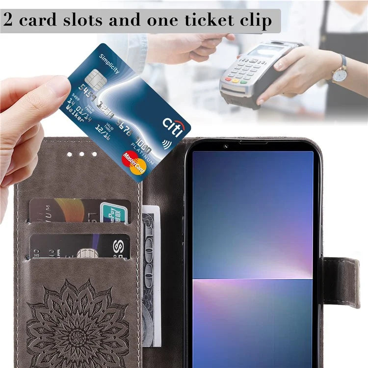 KT Imprinting Flower Series-1 For Sony Xperia 10 VI Case Stand Leather Phone Cover Funny Sunflower