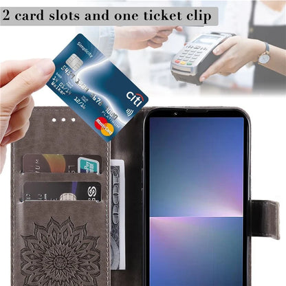 KT Imprinting Flower Series-1 For Sony Xperia 10 VI Case Stand Leather Phone Cover Funny Sunflower