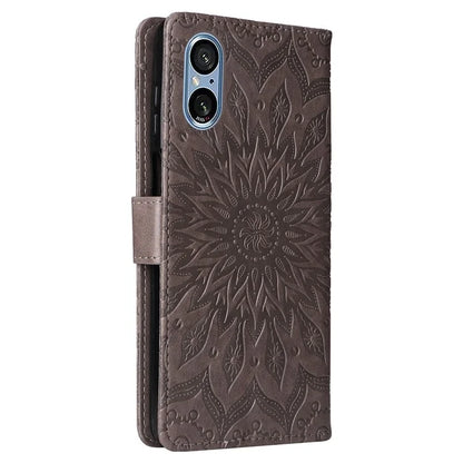 KT Imprinting Flower Series-1 For Sony Xperia 10 VI Case Stand Leather Phone Cover Funny Sunflower