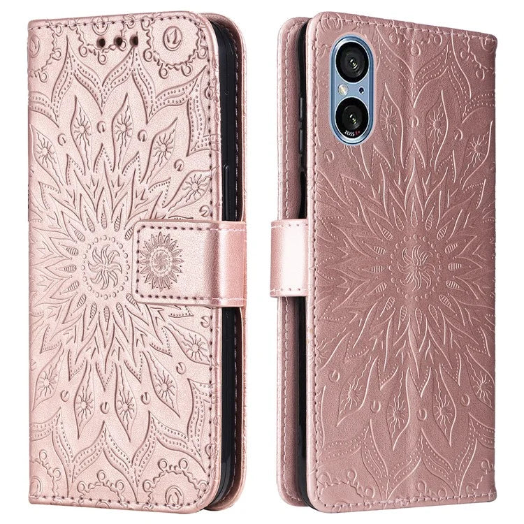 KT Imprinting Flower Series-1 For Sony Xperia 10 VI Case Stand Leather Phone Cover Funny Sunflower