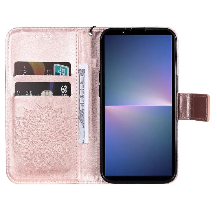 KT Imprinting Flower Series-1 For Sony Xperia 10 VI Case Stand Leather Phone Cover Funny Sunflower