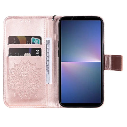 KT Imprinting Flower Series-1 For Sony Xperia 10 VI Case Stand Leather Phone Cover Funny Sunflower