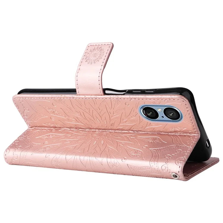 KT Imprinting Flower Series-1 For Sony Xperia 10 VI Case Stand Leather Phone Cover Funny Sunflower