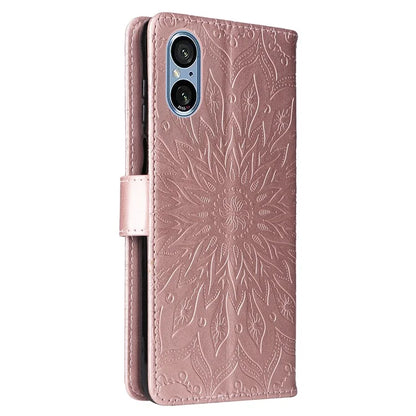 KT Imprinting Flower Series-1 For Sony Xperia 10 VI Case Stand Leather Phone Cover Funny Sunflower