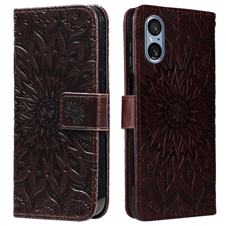 KT Imprinting Flower Series-1 For Sony Xperia 10 VI Case Stand Leather Phone Cover Funny Sunflower