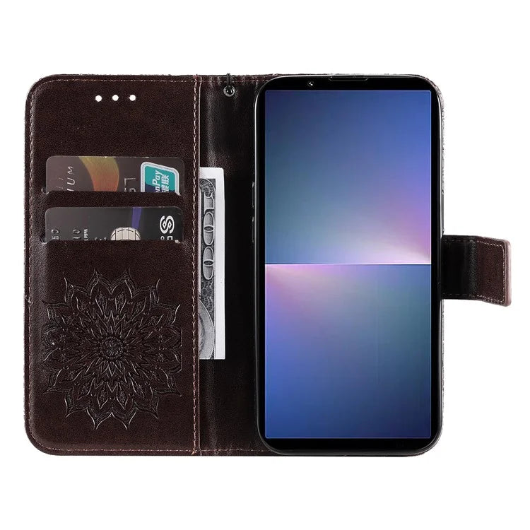 KT Imprinting Flower Series-1 For Sony Xperia 10 VI Case Stand Leather Phone Cover Funny Sunflower