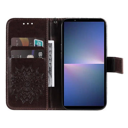 KT Imprinting Flower Series-1 For Sony Xperia 10 VI Case Stand Leather Phone Cover Funny Sunflower