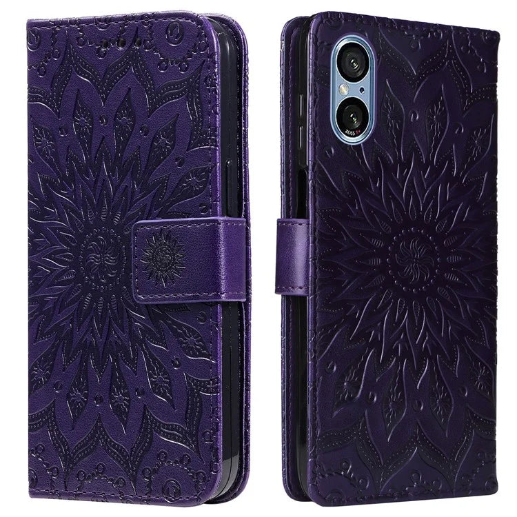 KT Imprinting Flower Series-1 For Sony Xperia 10 VI Case Stand Leather Phone Cover Funny Sunflower