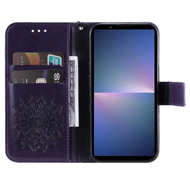KT Imprinting Flower Series-1 For Sony Xperia 10 VI Case Stand Leather Phone Cover Funny Sunflower