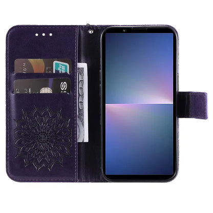 KT Imprinting Flower Series-1 For Sony Xperia 10 VI Case Stand Leather Phone Cover Funny Sunflower