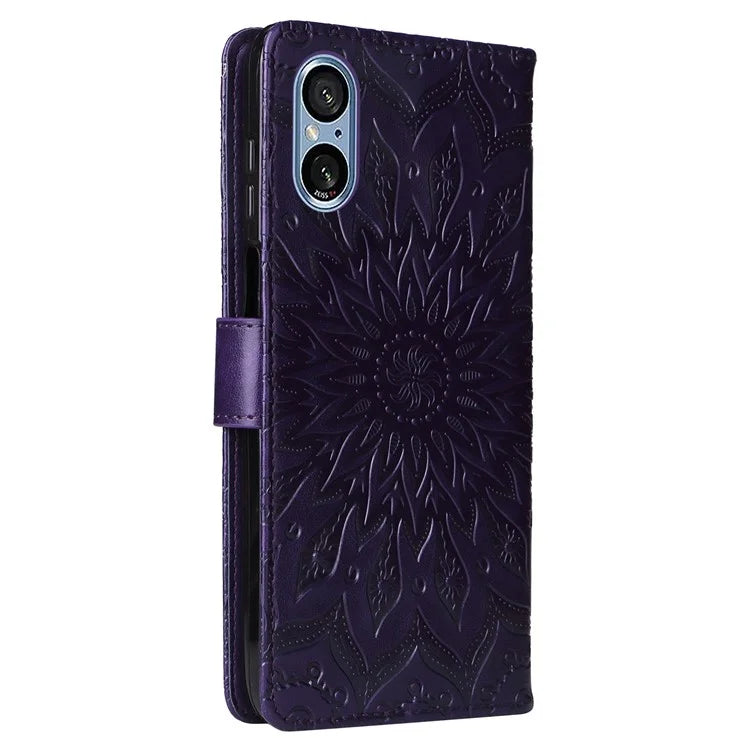 KT Imprinting Flower Series-1 For Sony Xperia 10 VI Case Stand Leather Phone Cover Funny Sunflower