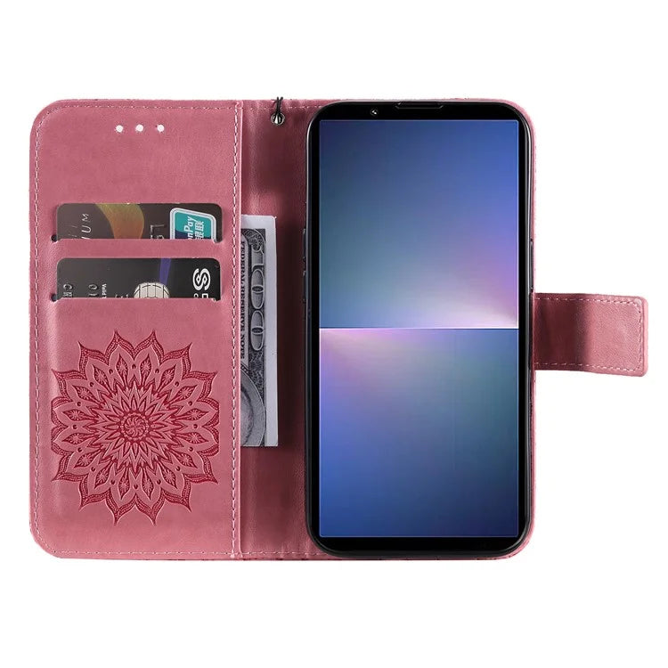 KT Imprinting Flower Series-1 For Sony Xperia 10 VI Case Stand Leather Phone Cover Funny Sunflower