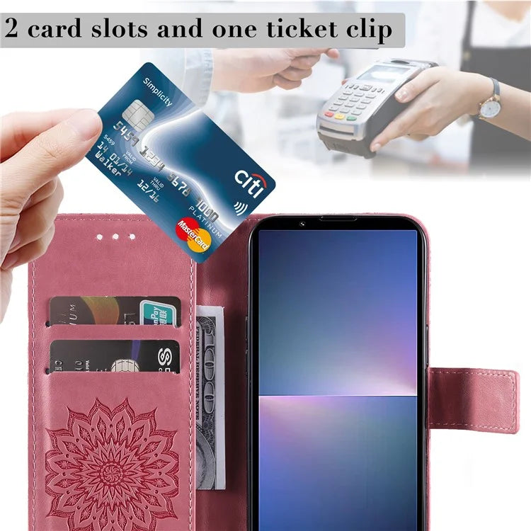 KT Imprinting Flower Series-1 For Sony Xperia 10 VI Case Stand Leather Phone Cover Funny Sunflower