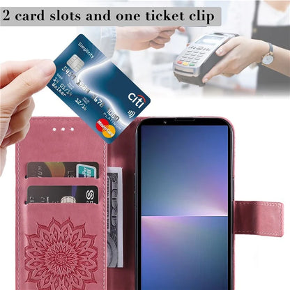 KT Imprinting Flower Series-1 For Sony Xperia 10 VI Case Stand Leather Phone Cover Funny Sunflower