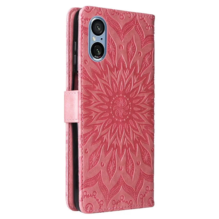 KT Imprinting Flower Series-1 For Sony Xperia 10 VI Case Stand Leather Phone Cover Funny Sunflower