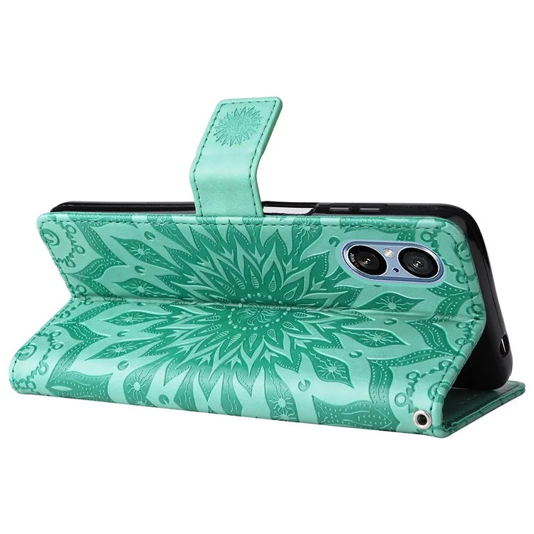KT Imprinting Flower Series-1 For Sony Xperia 10 VI Case Stand Leather Phone Cover Funny Sunflower