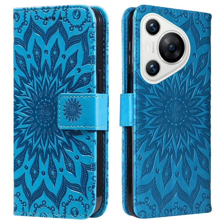 KT Imprinting Flower Series-1 For Huawei Pura 70 Case Leather Sunflower Phone Cover Stand Card Slot