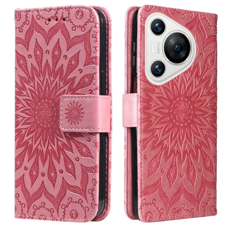 KT Imprinting Flower Series-1 For Huawei Pura 70 Case Leather Sunflower Phone Cover Stand Card Slot