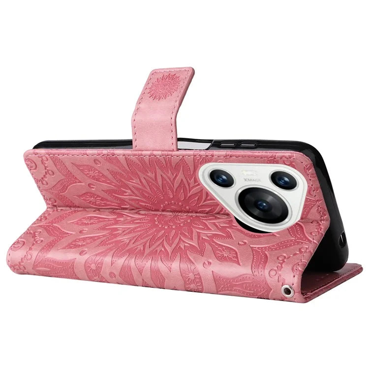 KT Imprinting Flower Series-1 For Huawei Pura 70 Case Leather Sunflower Phone Cover Stand Card Slot
