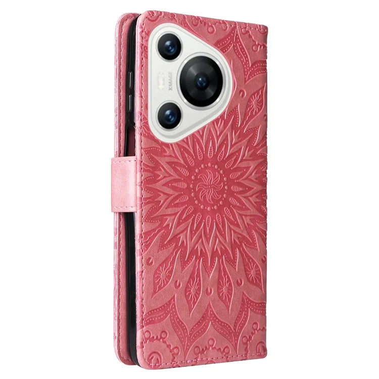 KT Imprinting Flower Series-1 For Huawei Pura 70 Case Leather Sunflower Phone Cover Stand Card Slot
