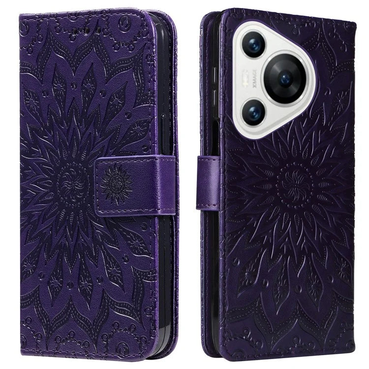 KT Imprinting Flower Series-1 For Huawei Pura 70 Case Leather Sunflower Phone Cover Stand Card Slot