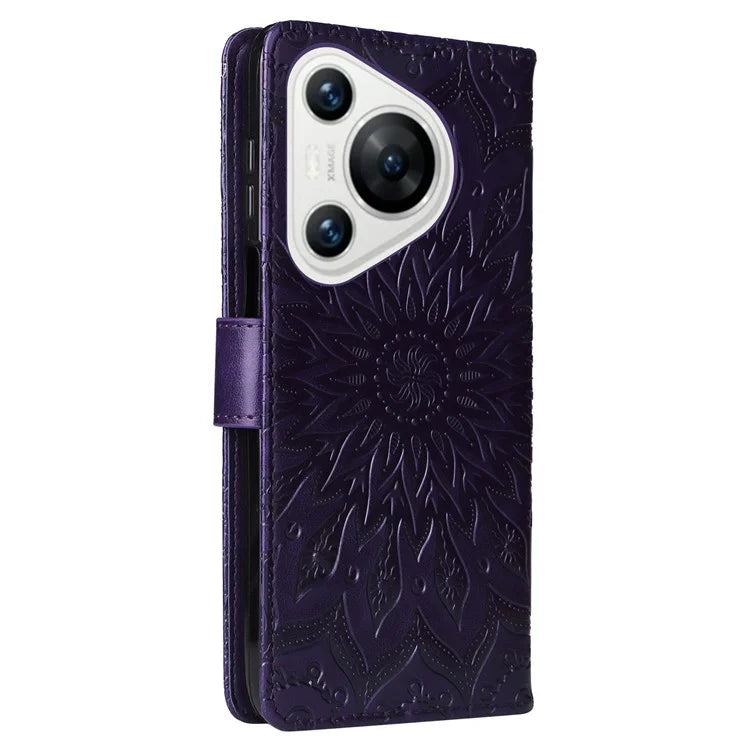 KT Imprinting Flower Series-1 For Huawei Pura 70 Case Leather Sunflower Phone Cover Stand Card Slot
