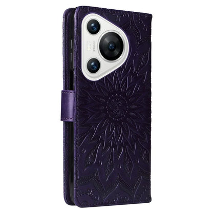 KT Imprinting Flower Series-1 For Huawei Pura 70 Case Leather Sunflower Phone Cover Stand Card Slot