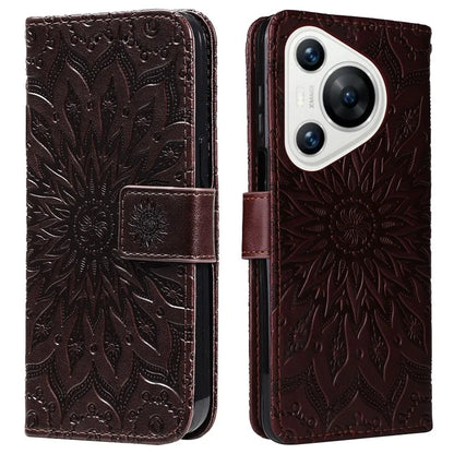 KT Imprinting Flower Series-1 For Huawei Pura 70 Case Leather Sunflower Phone Cover Stand Card Slot