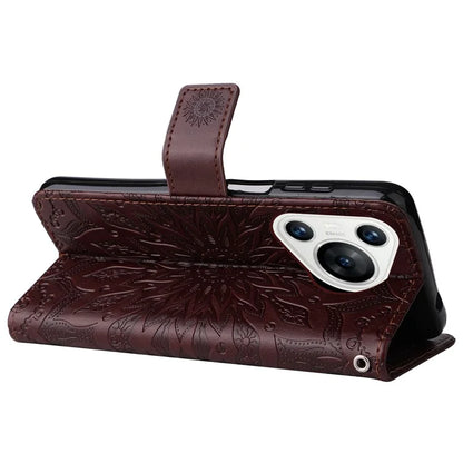 KT Imprinting Flower Series-1 For Huawei Pura 70 Case Leather Sunflower Phone Cover Stand Card Slot
