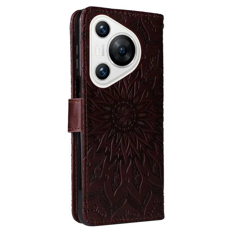 KT Imprinting Flower Series-1 For Huawei Pura 70 Case Leather Sunflower Phone Cover Stand Card Slot