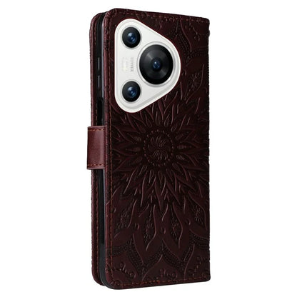 KT Imprinting Flower Series-1 For Huawei Pura 70 Case Leather Sunflower Phone Cover Stand Card Slot