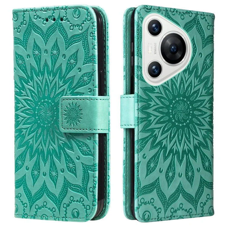 KT Imprinting Flower Series-1 For Huawei Pura 70 Case Leather Sunflower Phone Cover Stand Card Slot